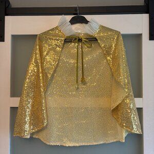 Sweet Wink Girls Gold Sequin Dress Up Cape with Tulle Ruffle & Stars
